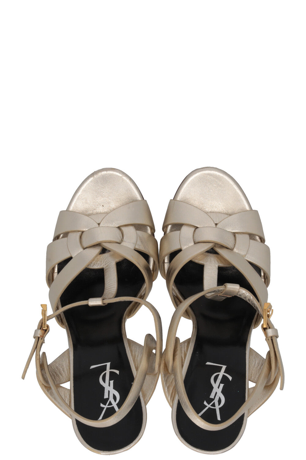 SAINT LAURENT Tribute Platform Sandals Metallic Leather Gold