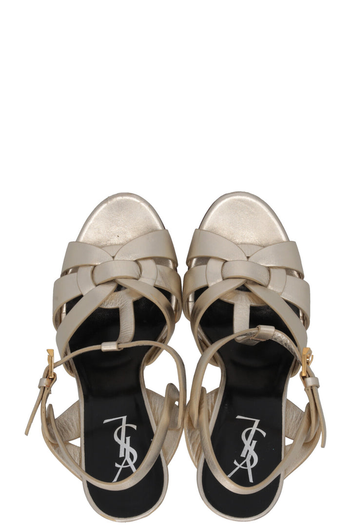 SAINT LAURENT Tribute Platform Sandals Metallic Leather Gold