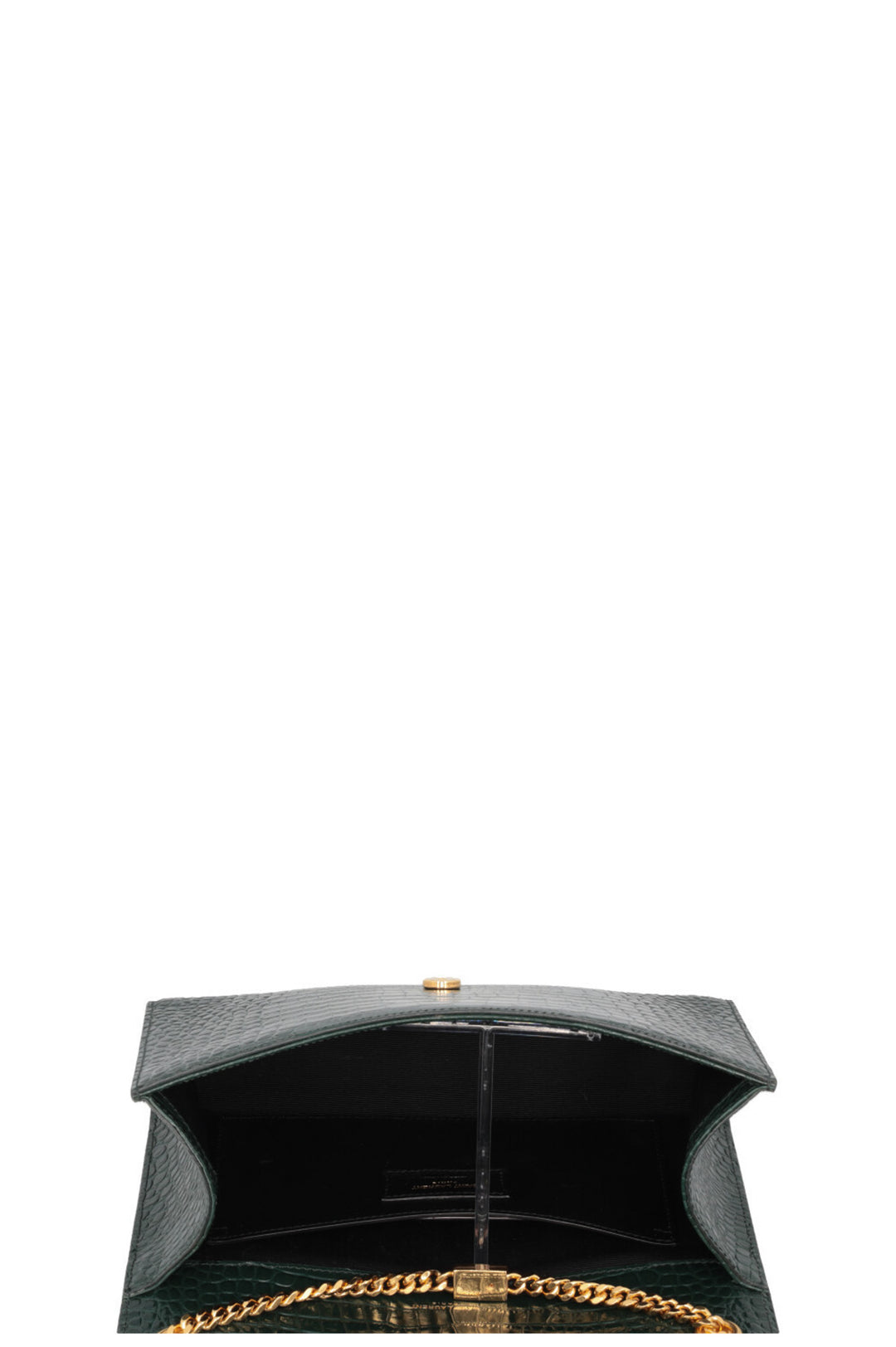 SAINT LAURENT Medium Kate Tassel Bag Croc Embossed Green