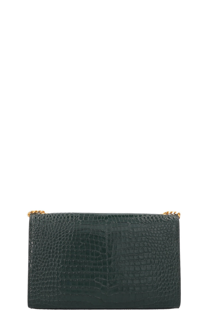 SAINT LAURENT Medium Kate Tassel Bag Croc Embossed Green