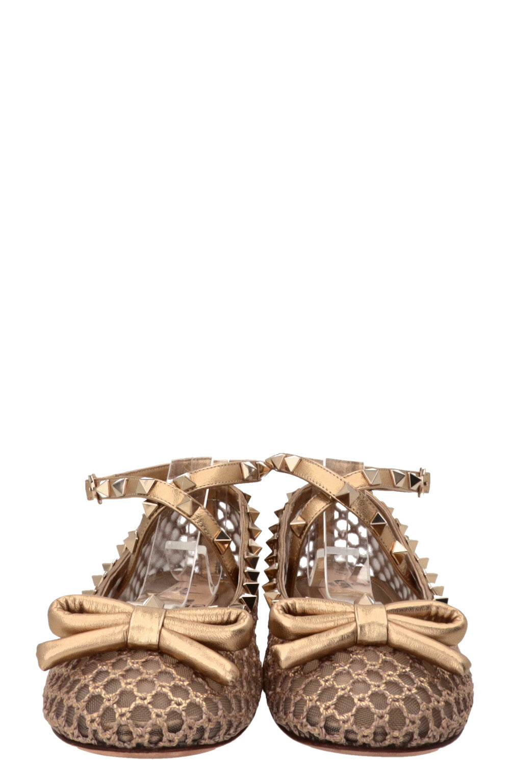 VALENTINO Ballerines Rockstud Maille Cuir Doré