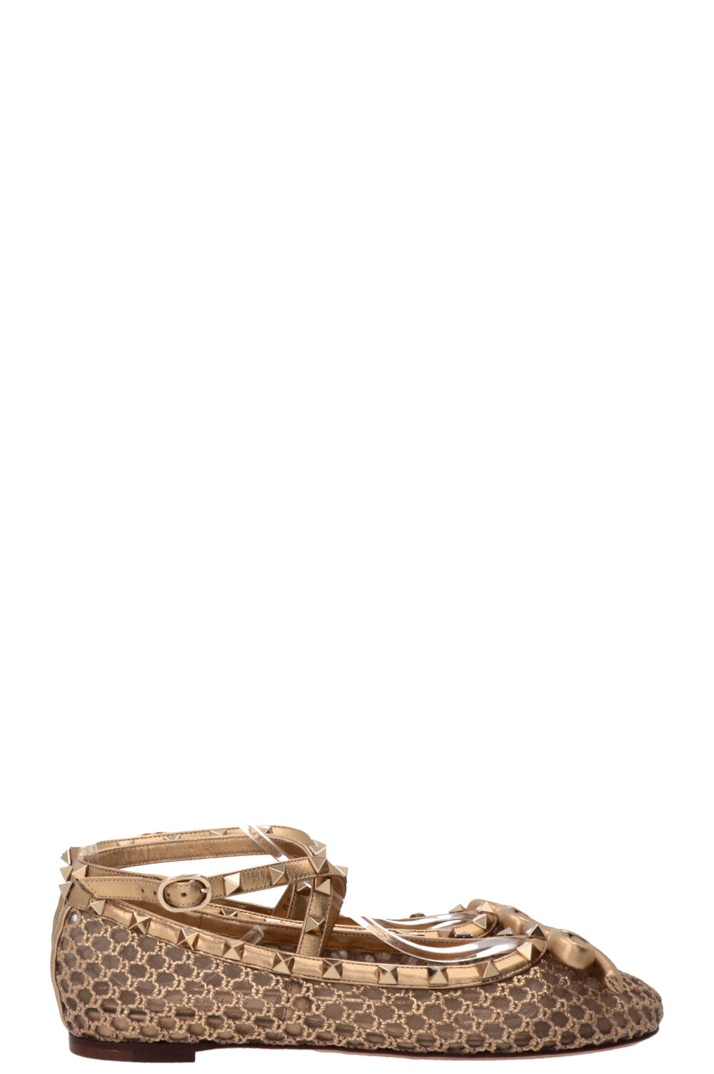 VALENTINO Ballerines Rockstud Maille Cuir Doré