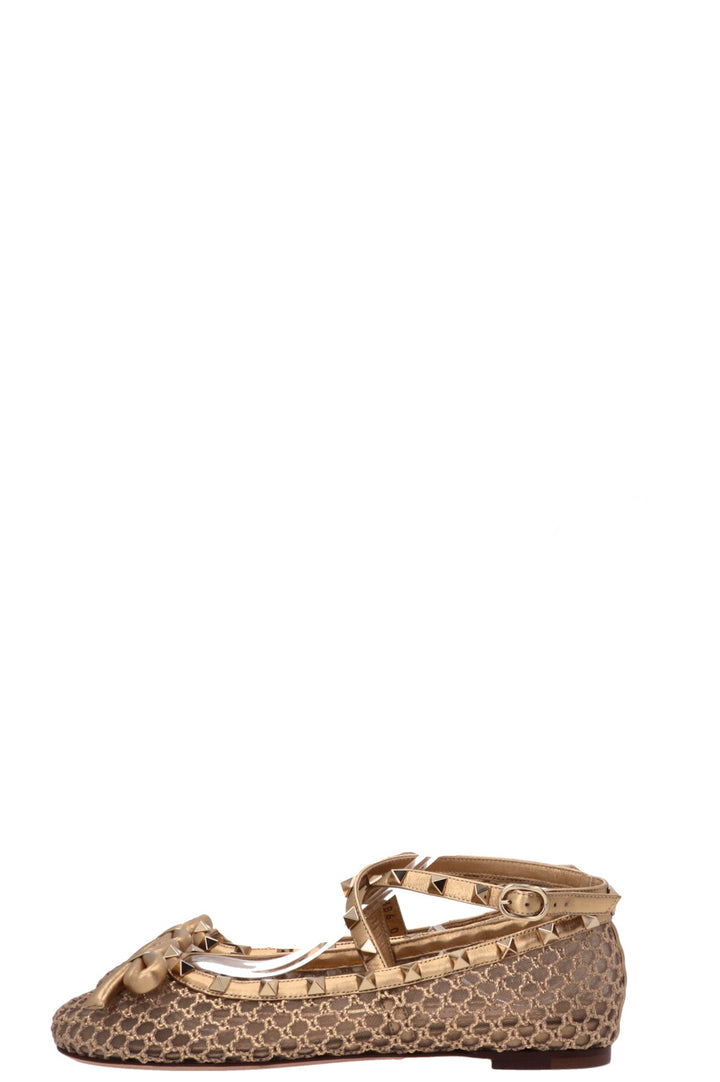 VALENTINO Ballerines Rockstud Maille Cuir Doré