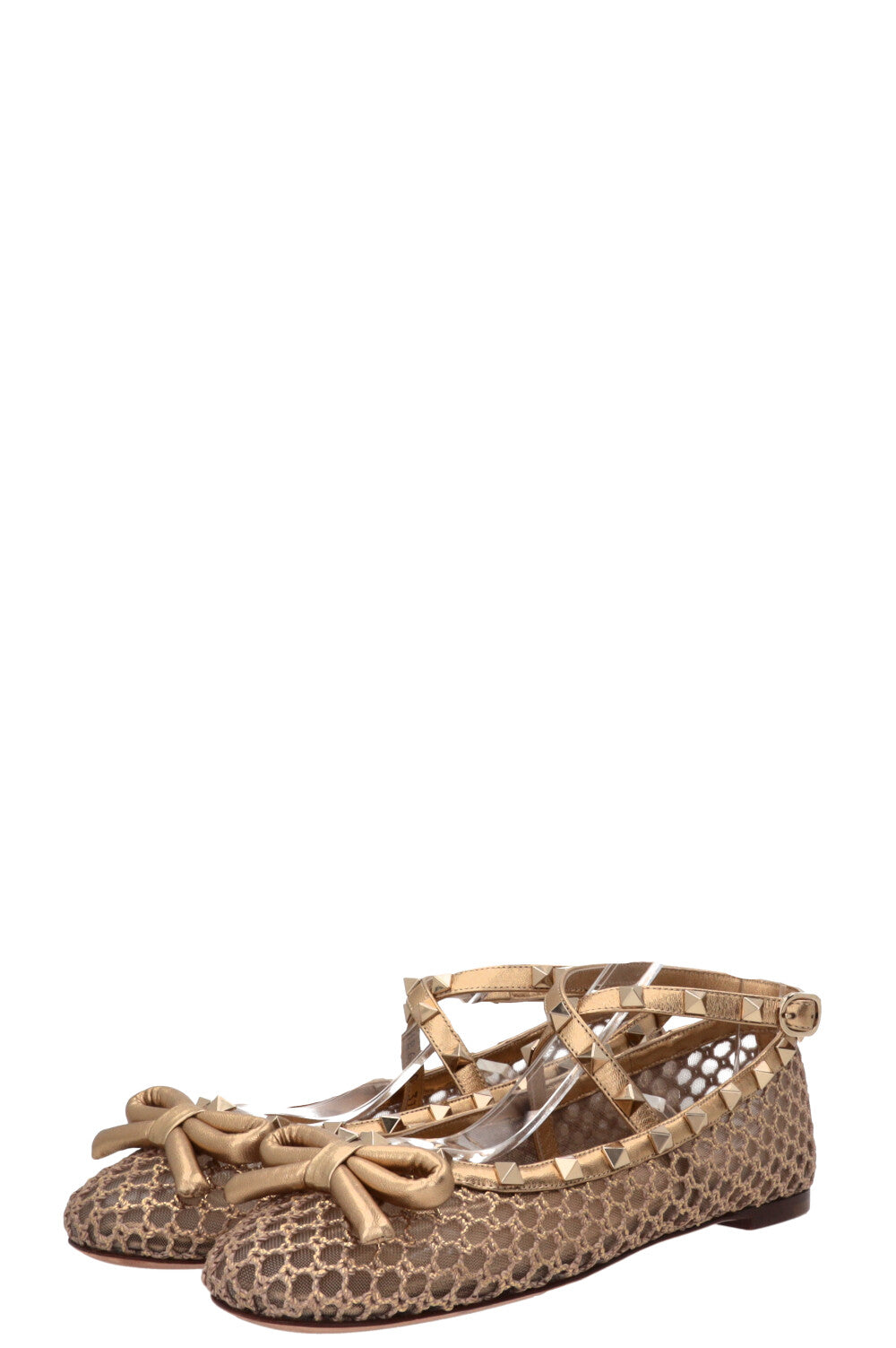 VALENTINO Ballerines Rockstud Maille Cuir Doré
