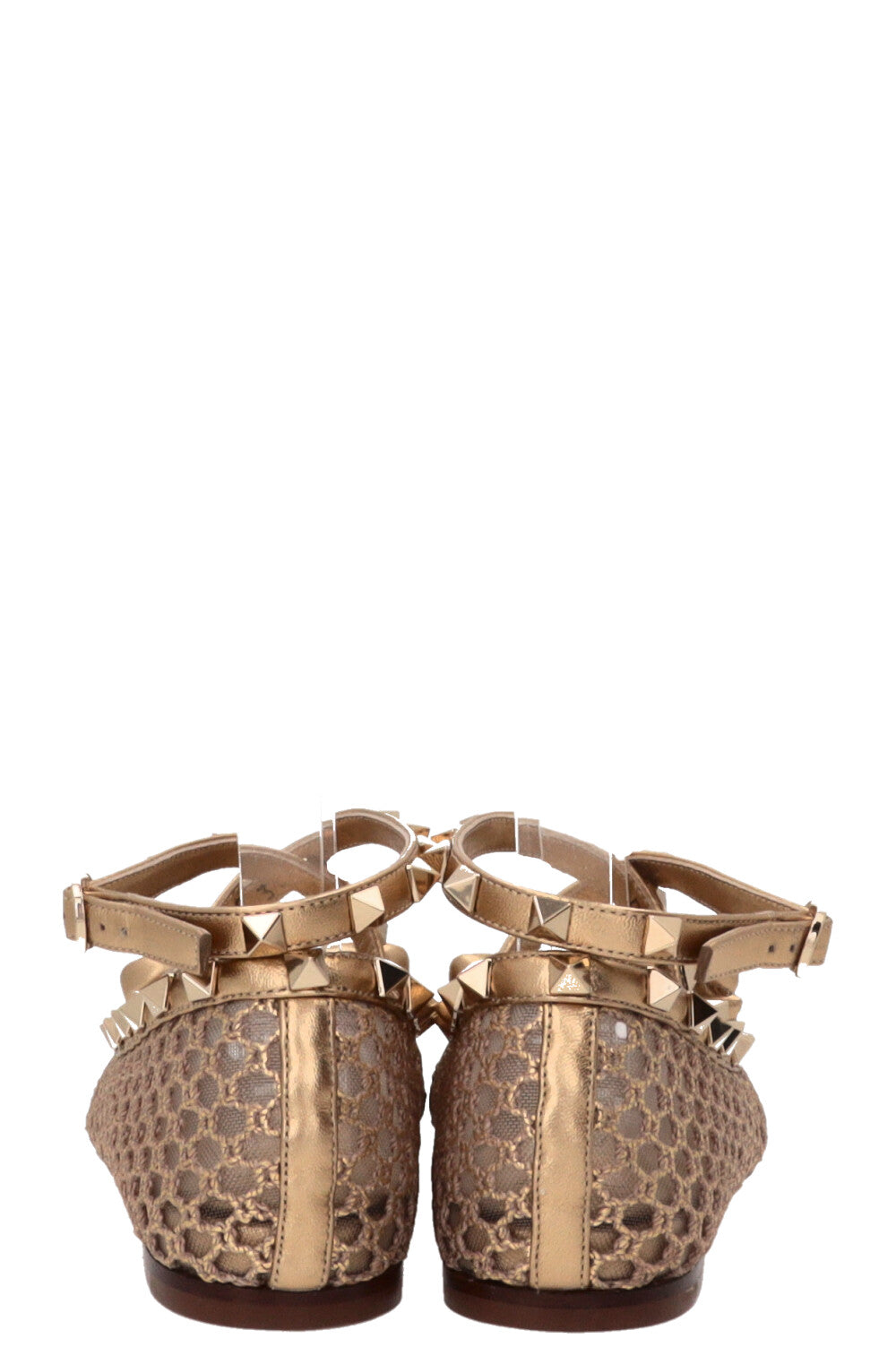 VALENTINO Ballerines Rockstud Maille Cuir Doré