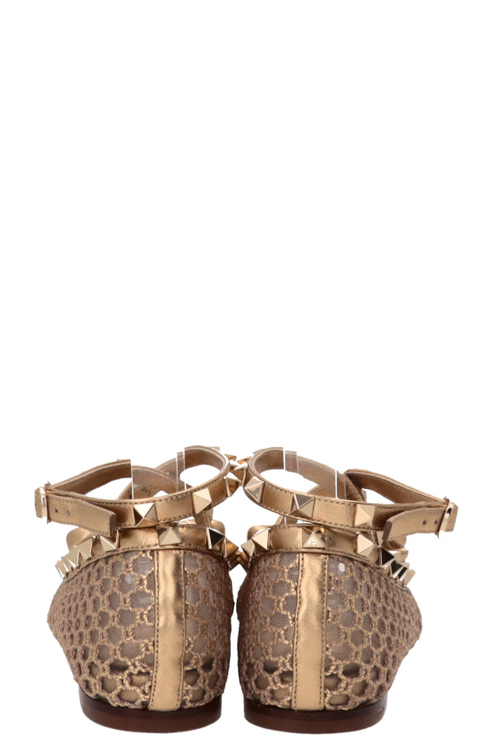VALENTINO Ballerines Rockstud Maille Cuir Doré