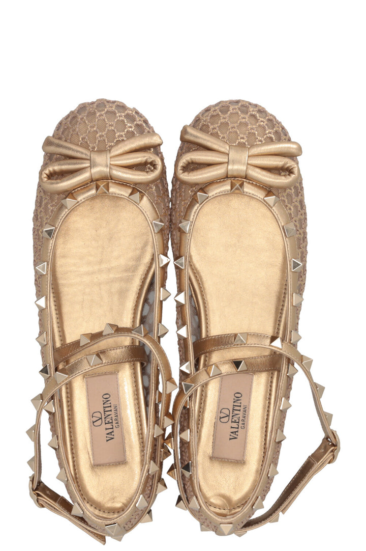 VALENTINO Ballerines Rockstud Maille Cuir Doré