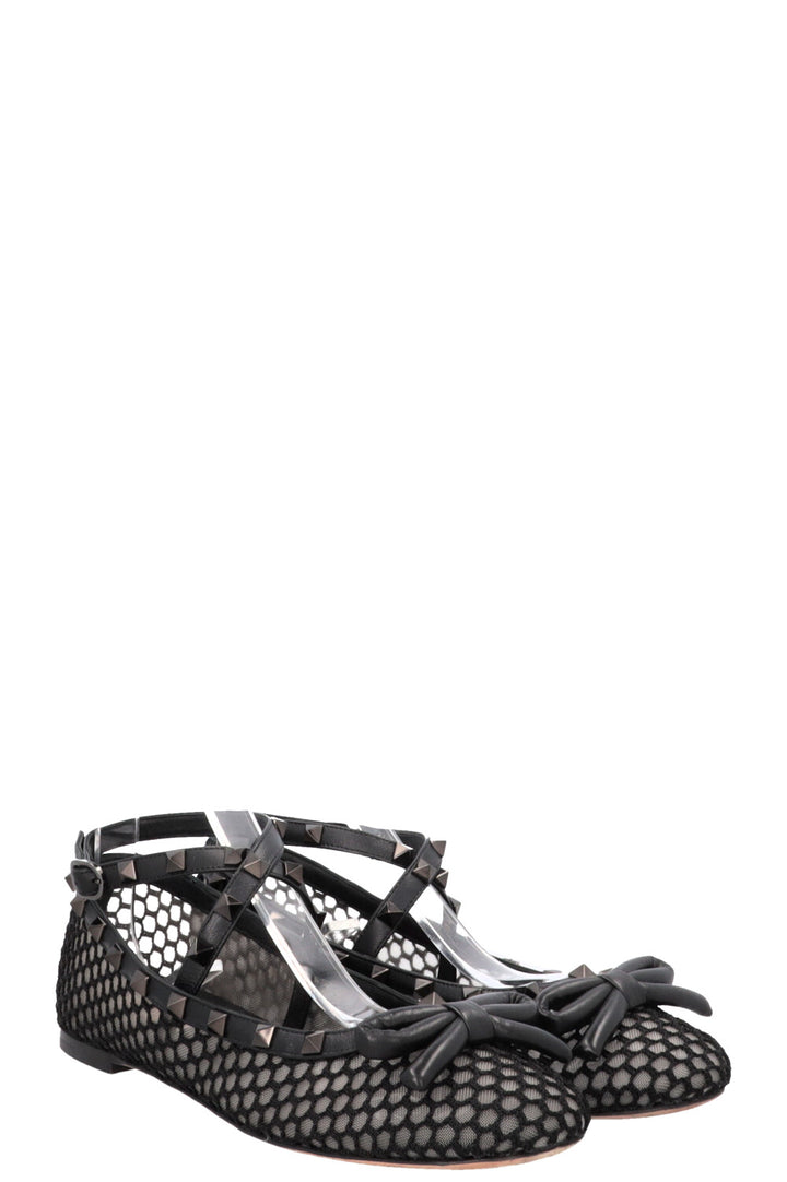 VALENTINO Rockstud Ballet Flats Mesh Leather Black