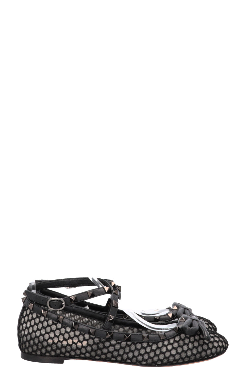VALENTINO Rockstud Ballet Flats Mesh Leather Black