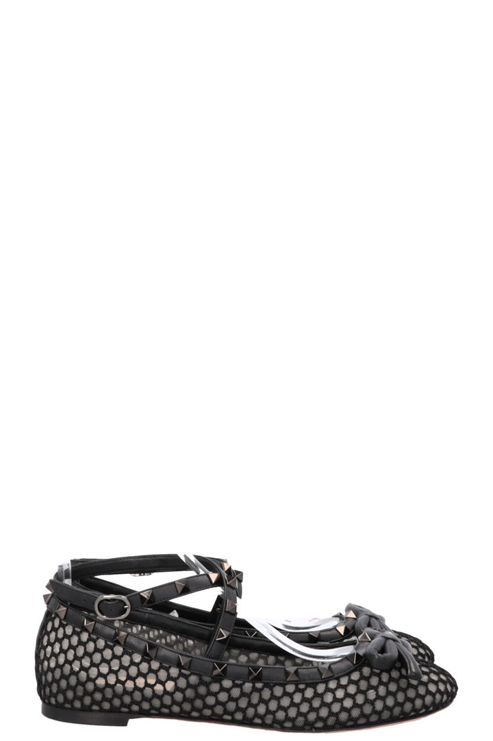 VALENTINO Rockstud Ballet Flats Mesh Leather Black