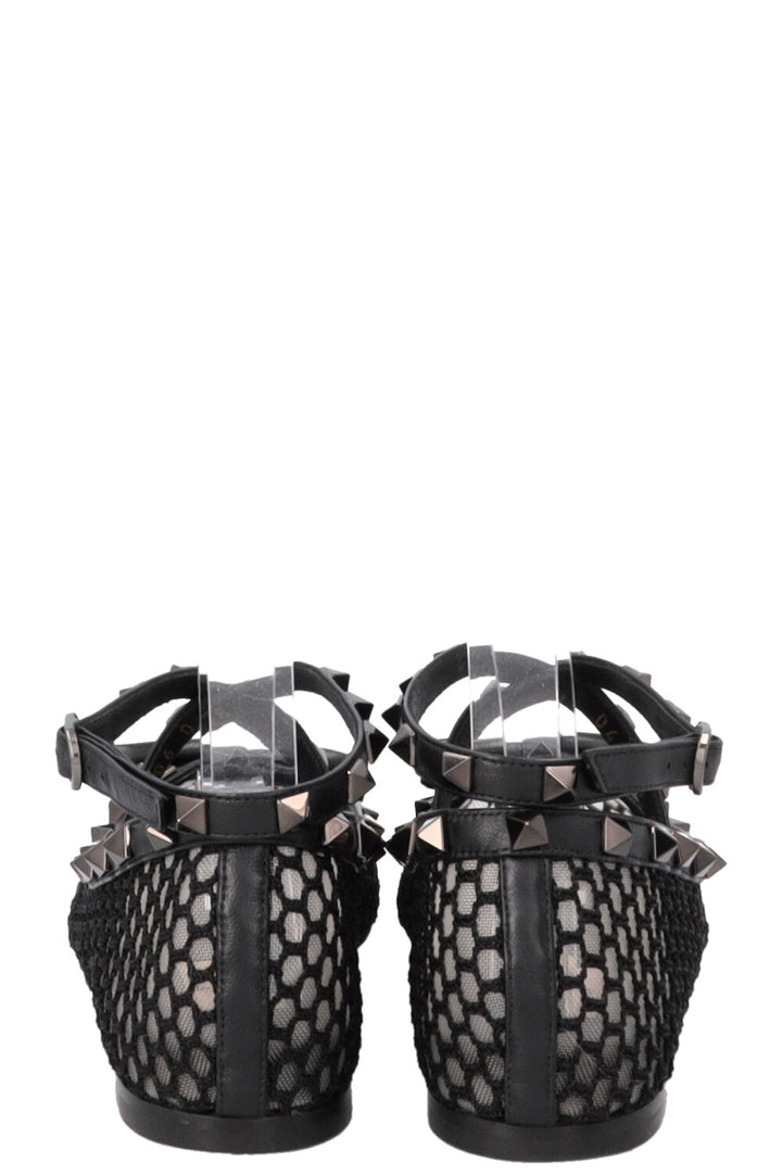 VALENTINO Rockstud Ballet Flats Mesh Leather Black
