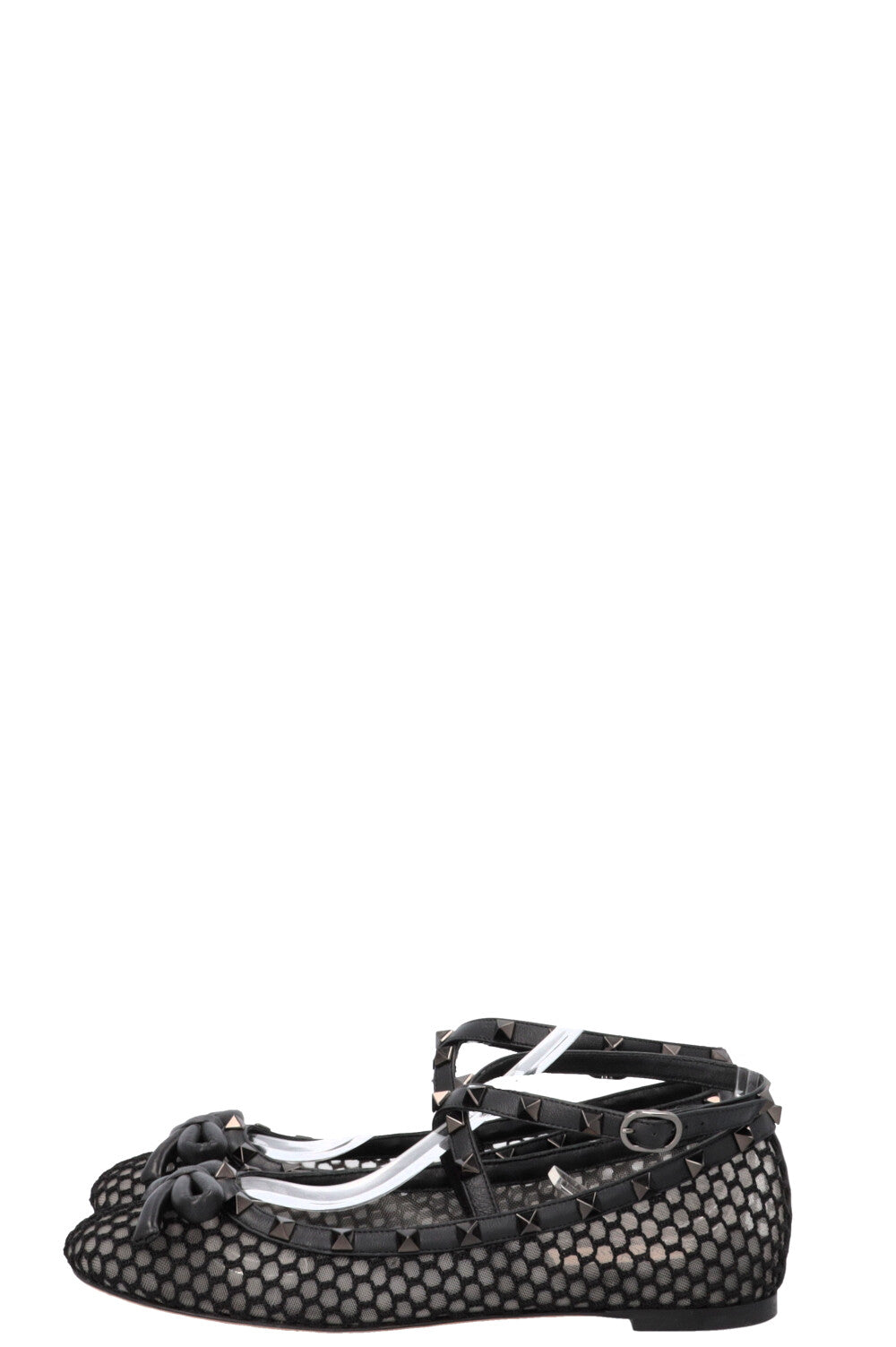VALENTINO Rockstud Ballet Flats Mesh Leather Black