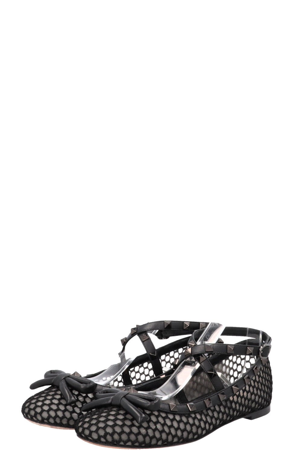 VALENTINO Rockstud Ballet Flats Mesh Leather Black