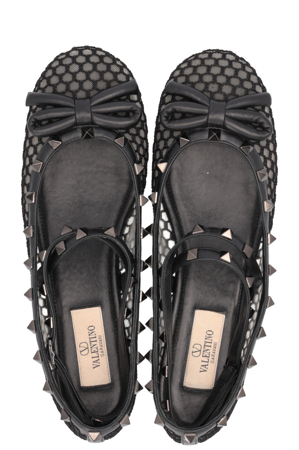 VALENTINO Rockstud Ballet Flats Mesh Leather Black