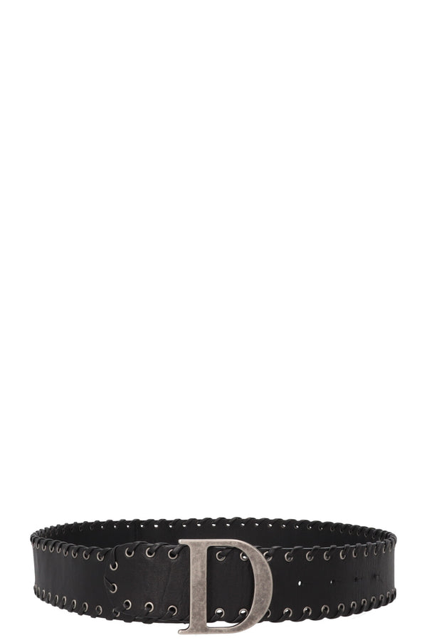 CHRISTIAN DIOR D Logo Belt Leather Black
