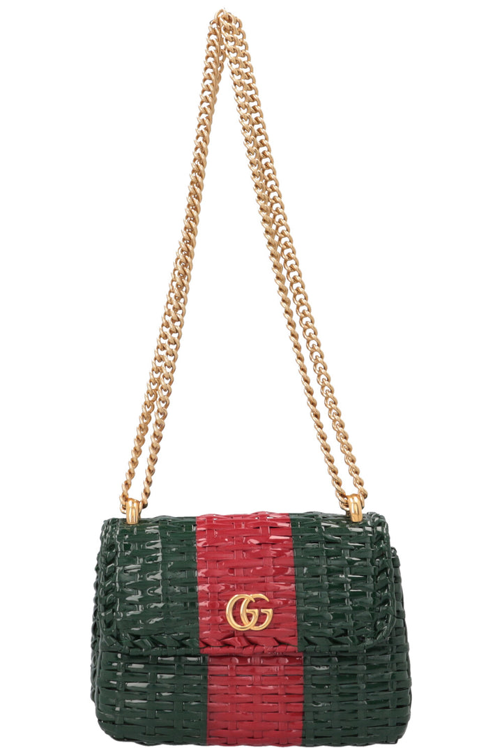 GUCCI Linea Cestino Bag Small Wicker Red Green