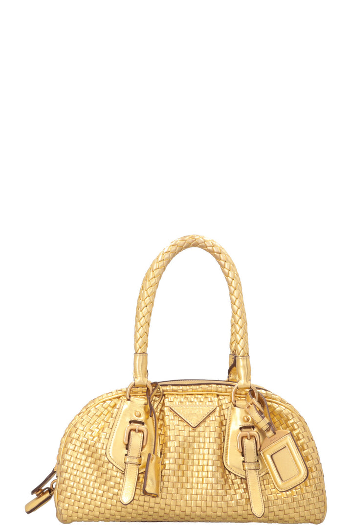PRADA Madras Intreccio Bag Metallic Gold