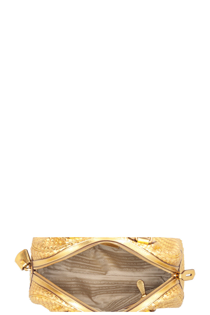 PRADA Madras Intreccio Bag Metallic Gold
