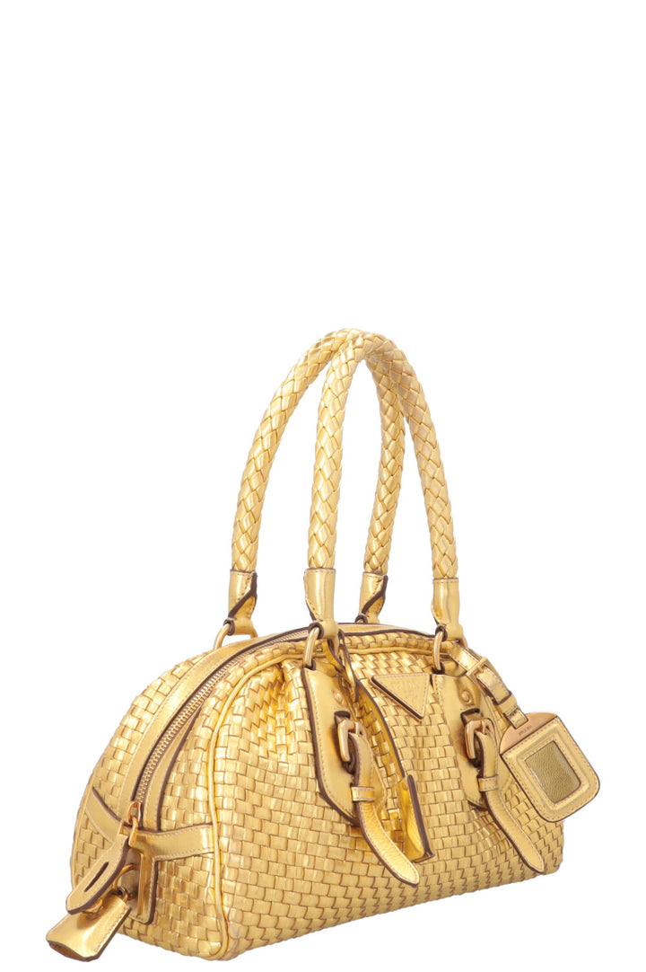 PRADA Madras Intreccio Bag Metallic Gold