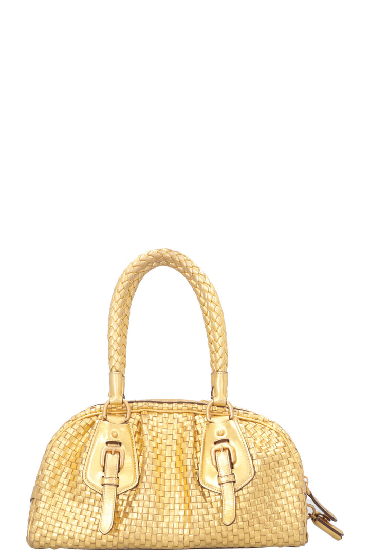 PRADA Madras Intreccio Bag Metallic Gold