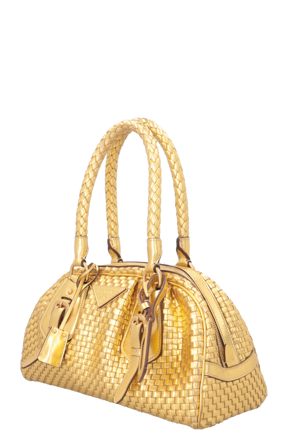 PRADA Madras Intreccio Bag Metallic Gold