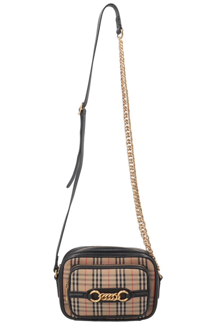 BURBERRY 1983 Check Link Camera Bag Canvas Beige Black