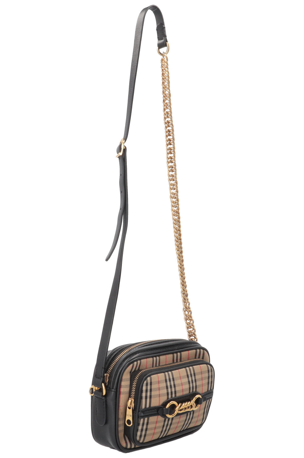 BURBERRY 1983 Check Link Camera Bag Canvas Beige Black
