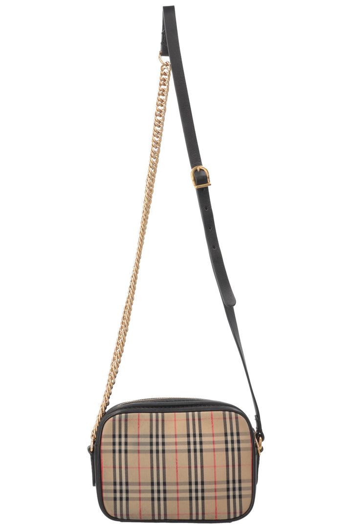 BURBERRY 1983 Check Link Camera Bag Canvas Beige Black