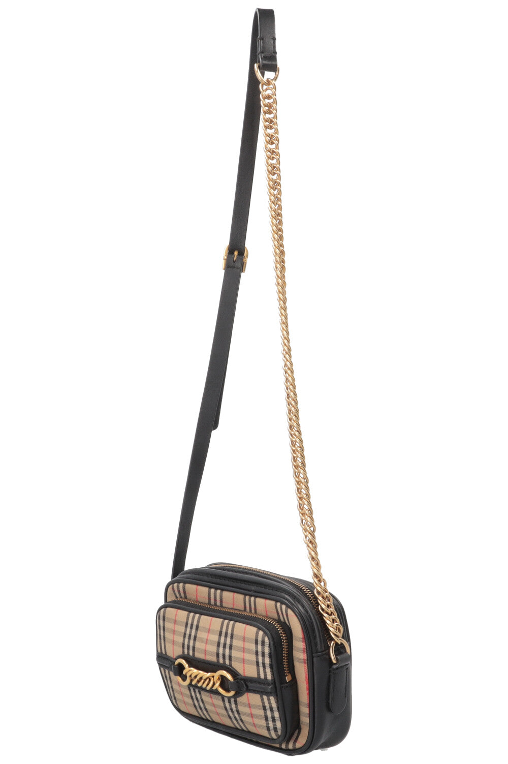 BURBERRY 1983 Check Link Camera Bag Canvas Beige Black