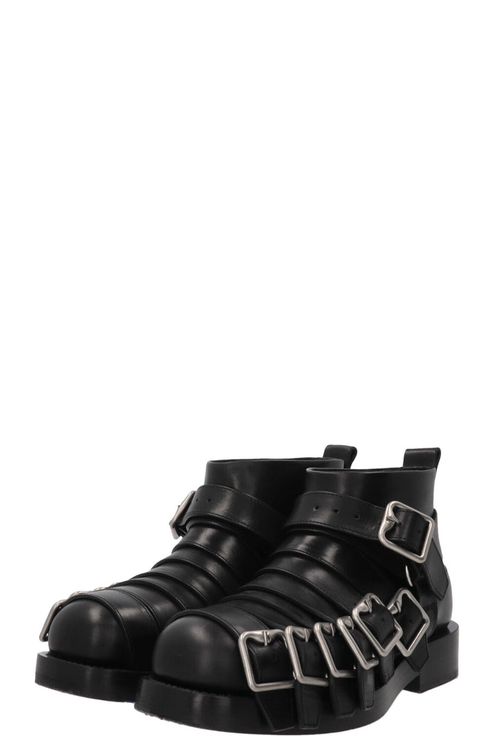 BURBERRY Buckled Biker Boots Leather Black