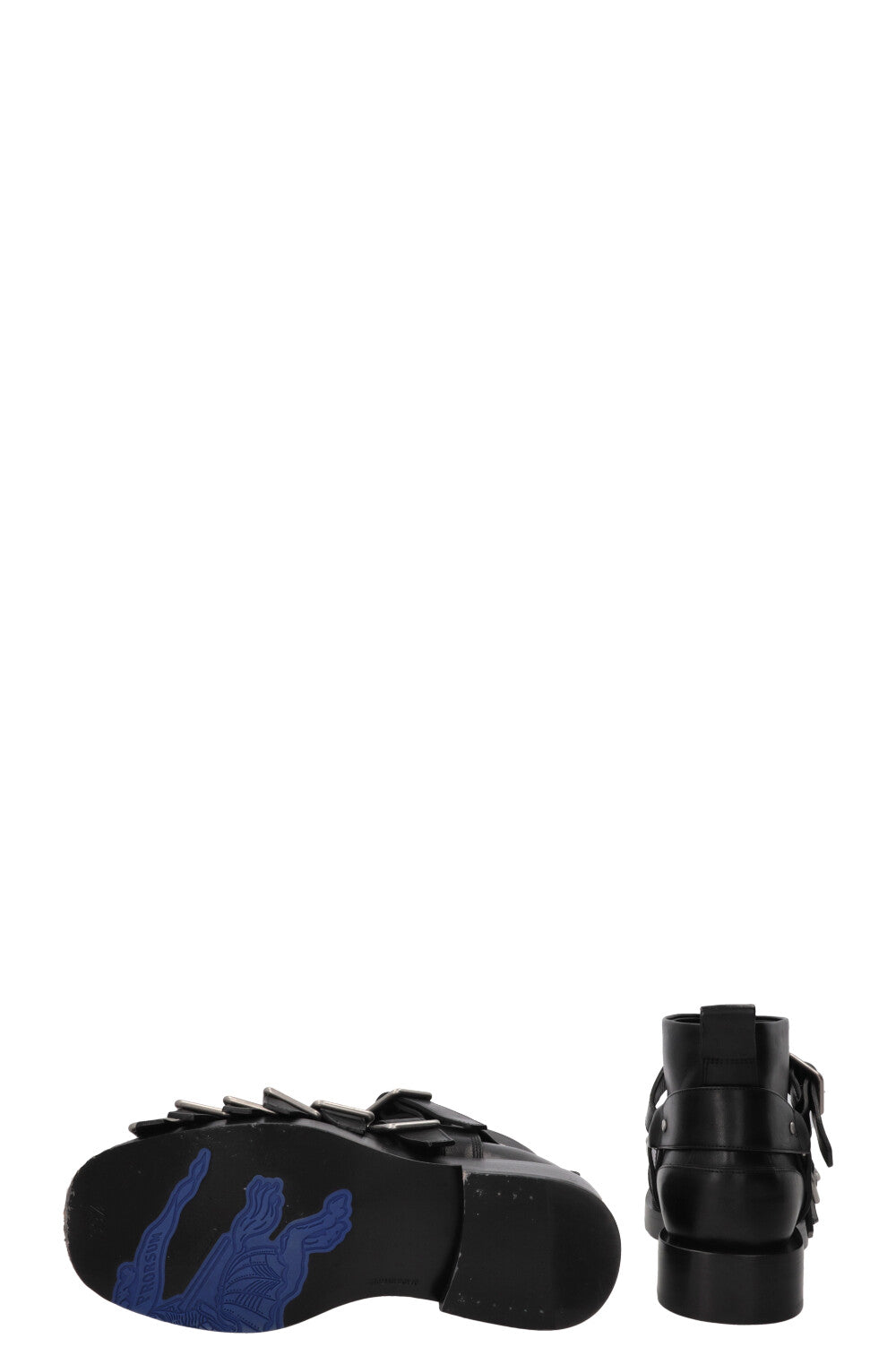 BURBERRY Buckled Biker Boots Leather Black