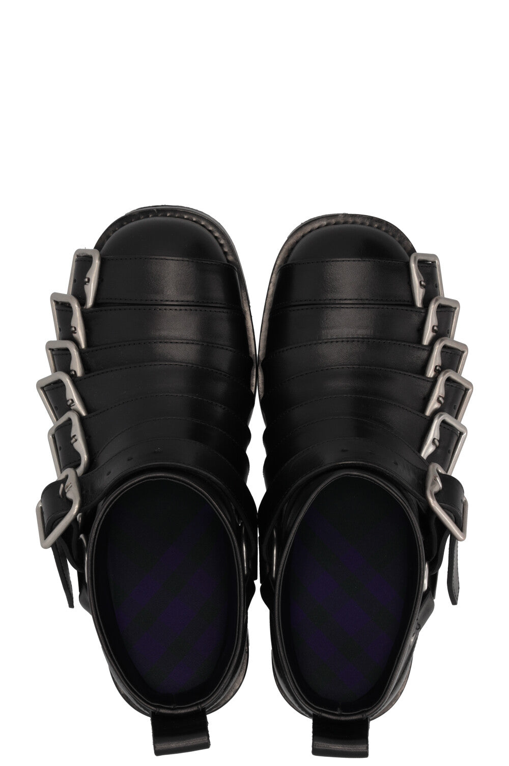 BURBERRY Buckled Biker Boots Leather Black