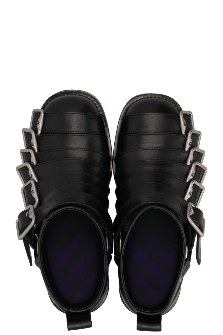 BURBERRY Buckled Biker Boots Leather Black