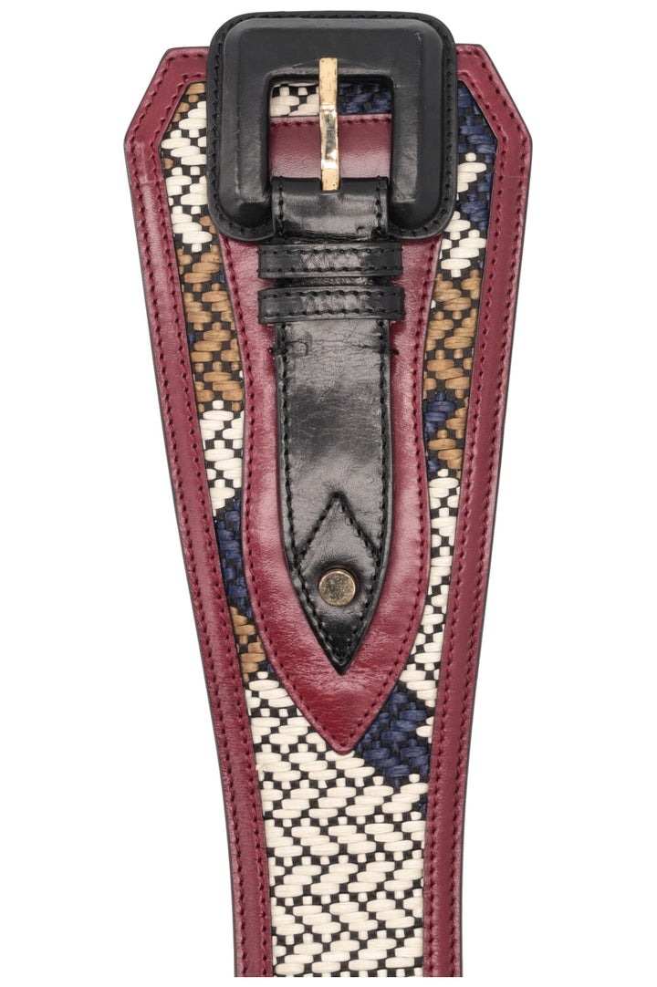 BURBERRY Wide Belt Raffia Burgundy