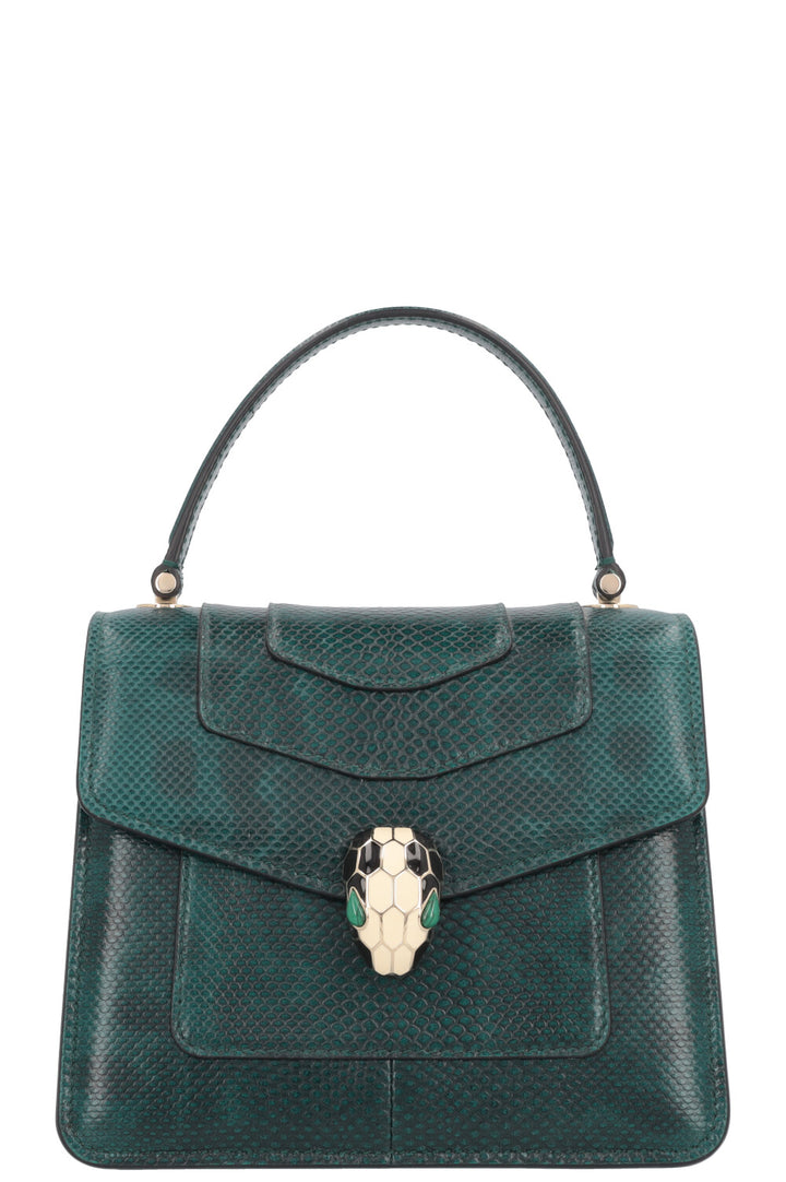 BVLGARI Serpenti Forever Top Handle Bag Karung Leahter Forrest Emerald Green