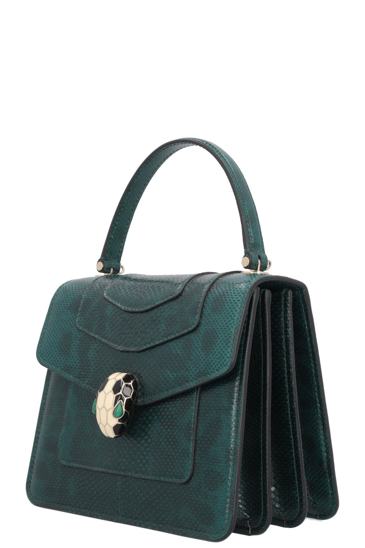 BVLGARI Serpenti Forever Top Handle Bag Karung Leahter Forrest Emerald Green