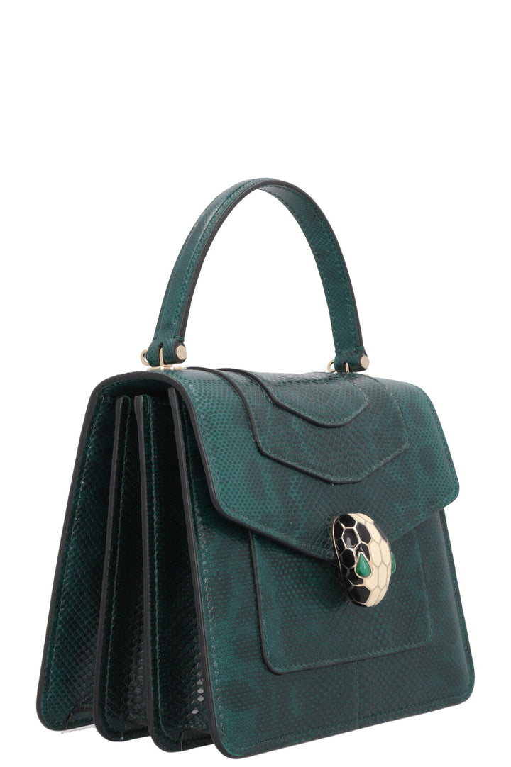 BVLGARI Serpenti Forever Top Handle Bag Karung Leahter Forrest Emerald Green