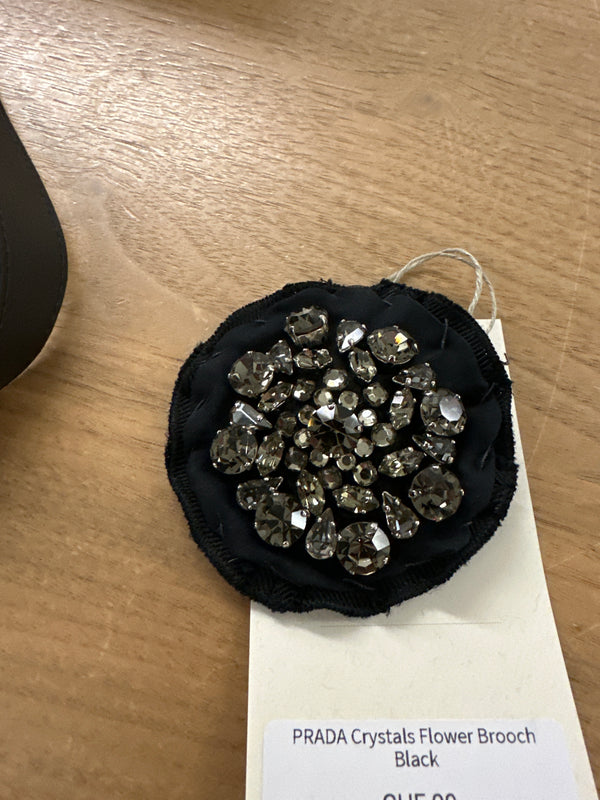 PRADA Crystals Flower Brooch Black