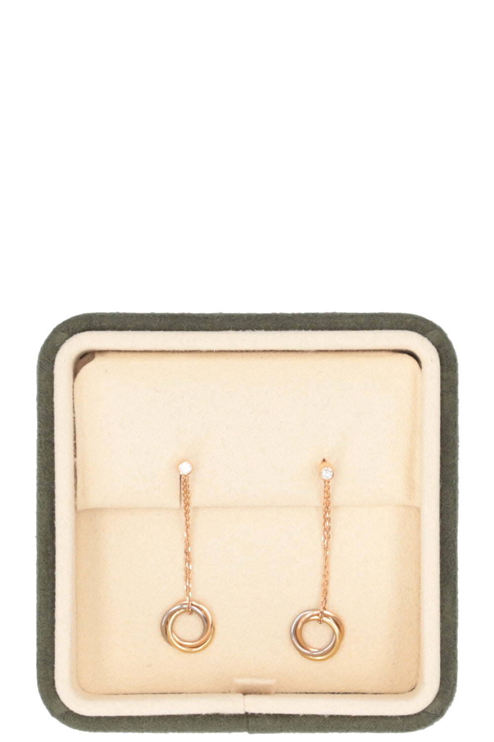 CARTIER Trinity Drop Earrings Rose Yellow White Gold Diamonds