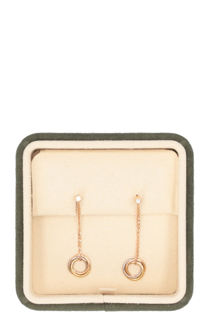 CARTIER Trinity Drop Earrings Rose Yellow White Gold Diamonds