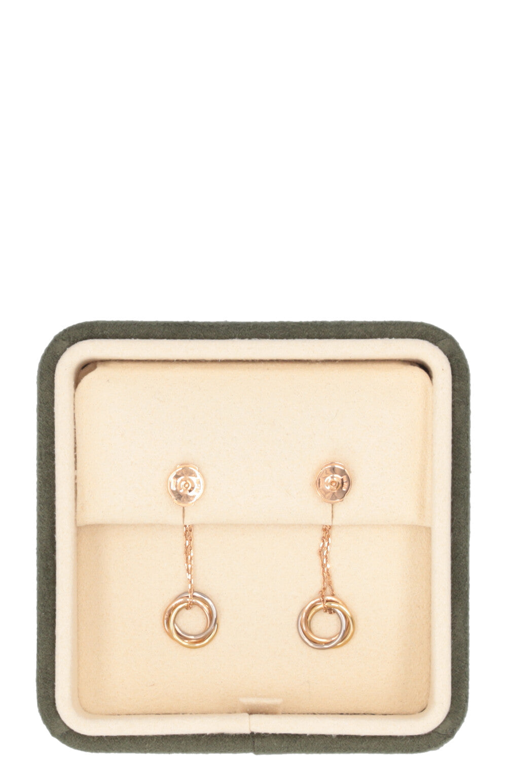CARTIER Trinity Drop Earrings Rose Yellow White Gold Diamonds
