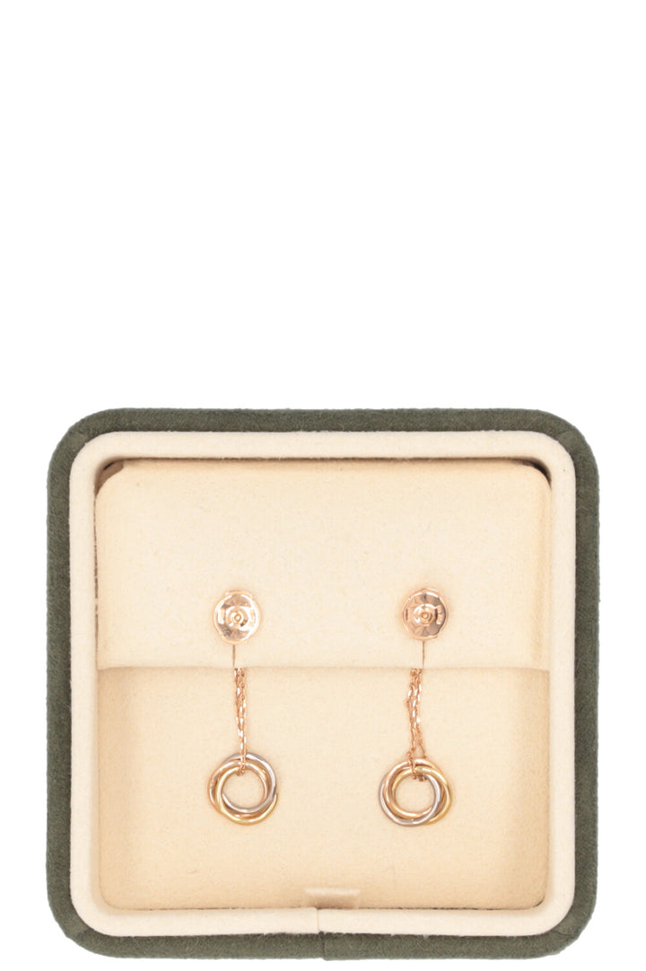 CARTIER Trinity Drop Earrings Rose Yellow White Gold Diamonds