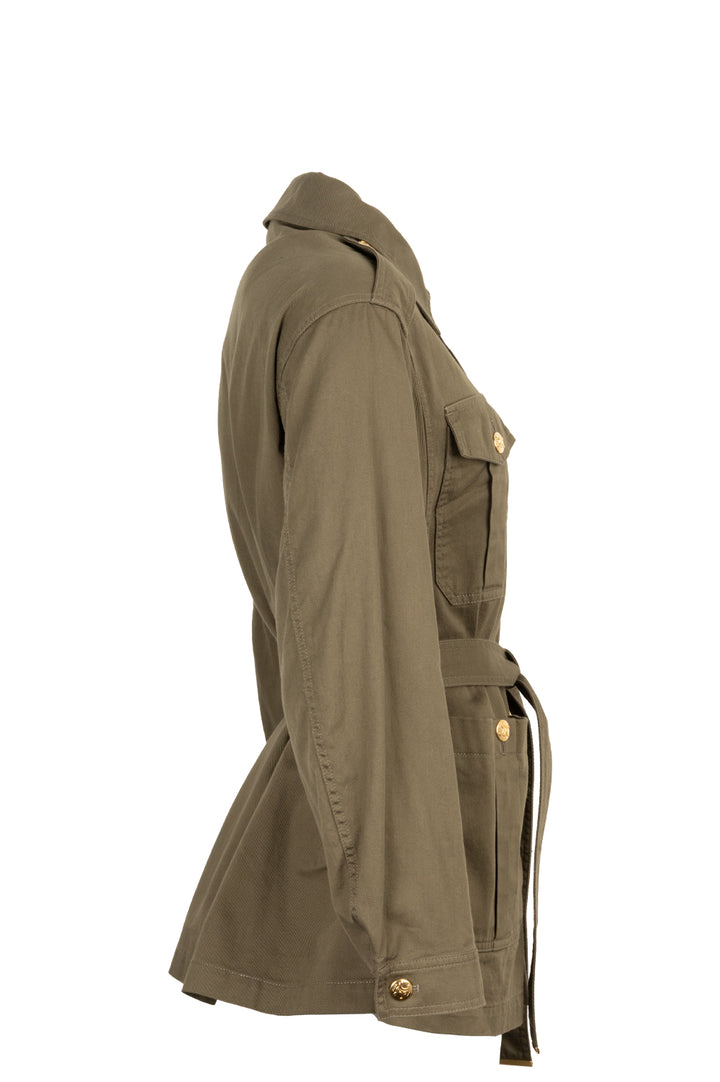 CELINE Belted Jacket Cotton Green