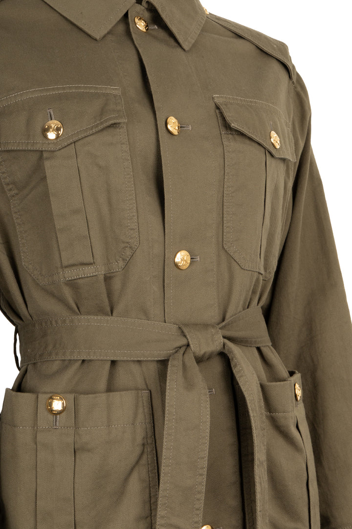 CELINE Belted Jacket Cotton Green