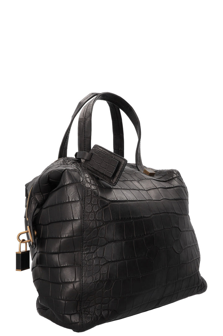 Sac bowling CÉLINE en croco noir