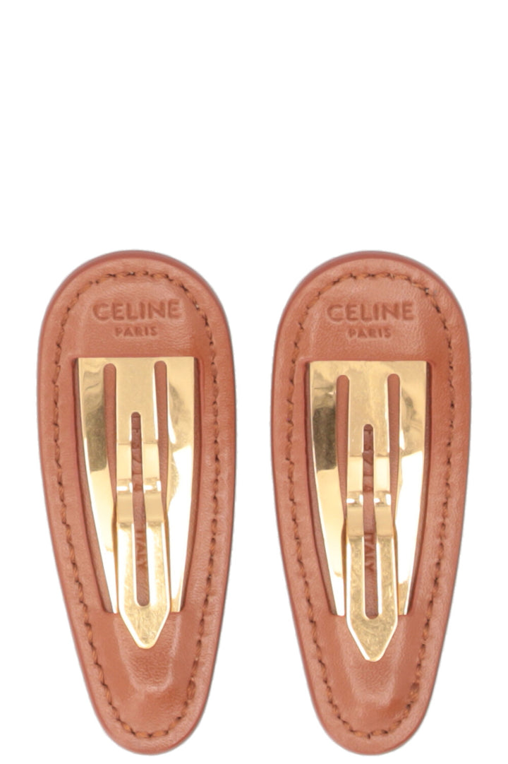 CELINE Hairclips Leather Brown
