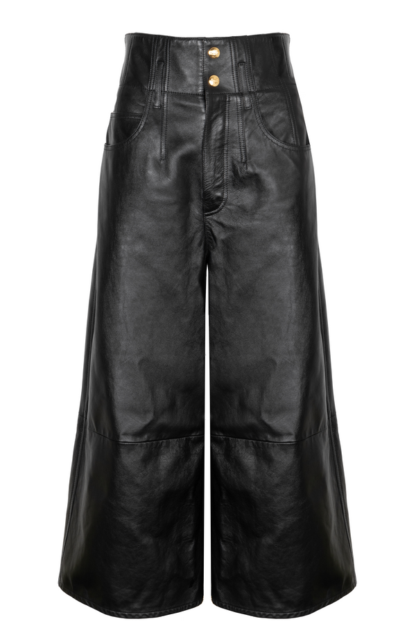CELINE Jumbo Wide Leg Pants Leather Black