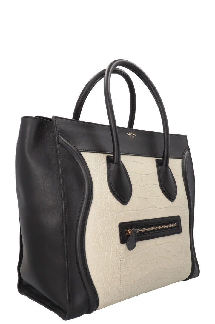 CÉLINE Luggage Grand Croco Blanc Noir