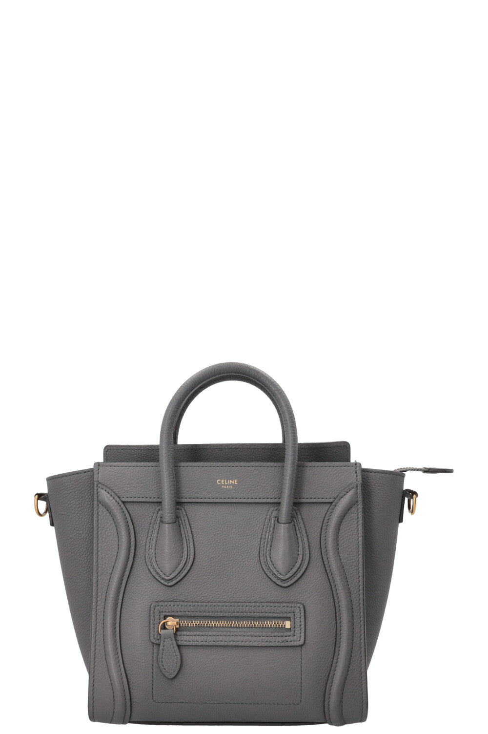 CELINE Nano Luggage en cuir gris