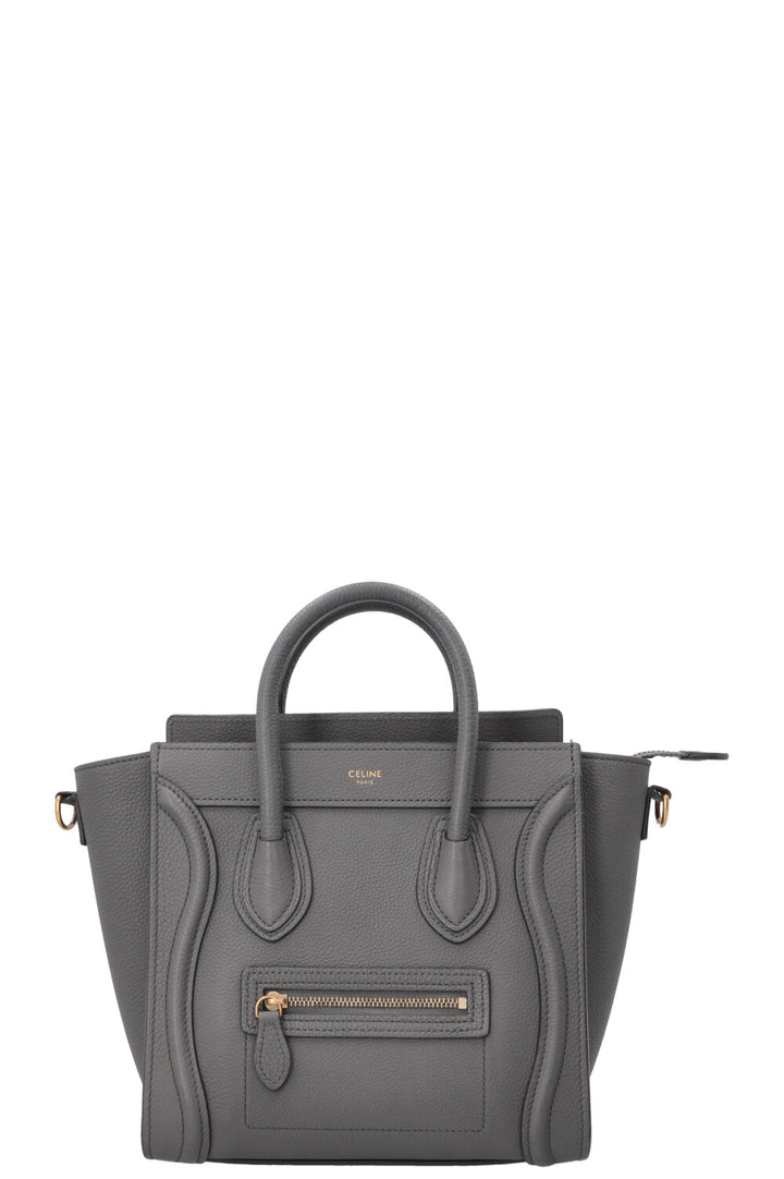 CELINE Nano Luggage en cuir gris